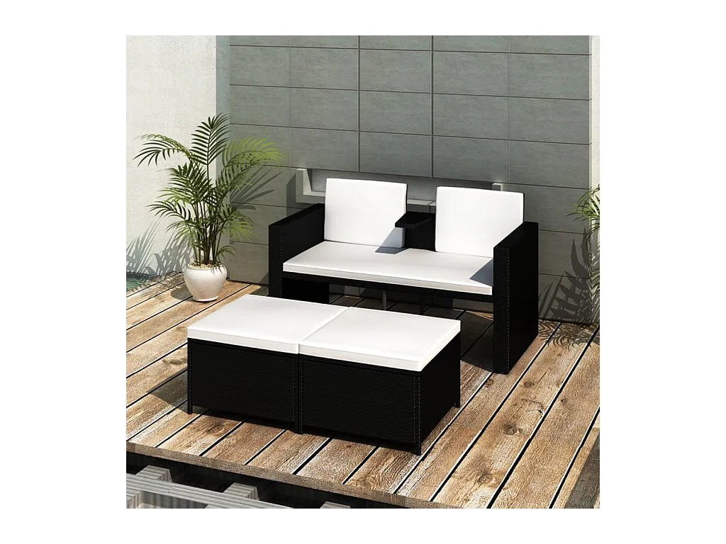 Salon de jardin 4 pcs avec coussins Résine tressée Noir BE18641