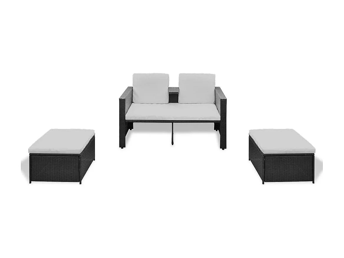 4-tlg. Garten-Sitzgruppe: Sofa + Tisch | Garten-Lounge-Set mit Auflagen Poly Rattan Schwarz -GKD645560