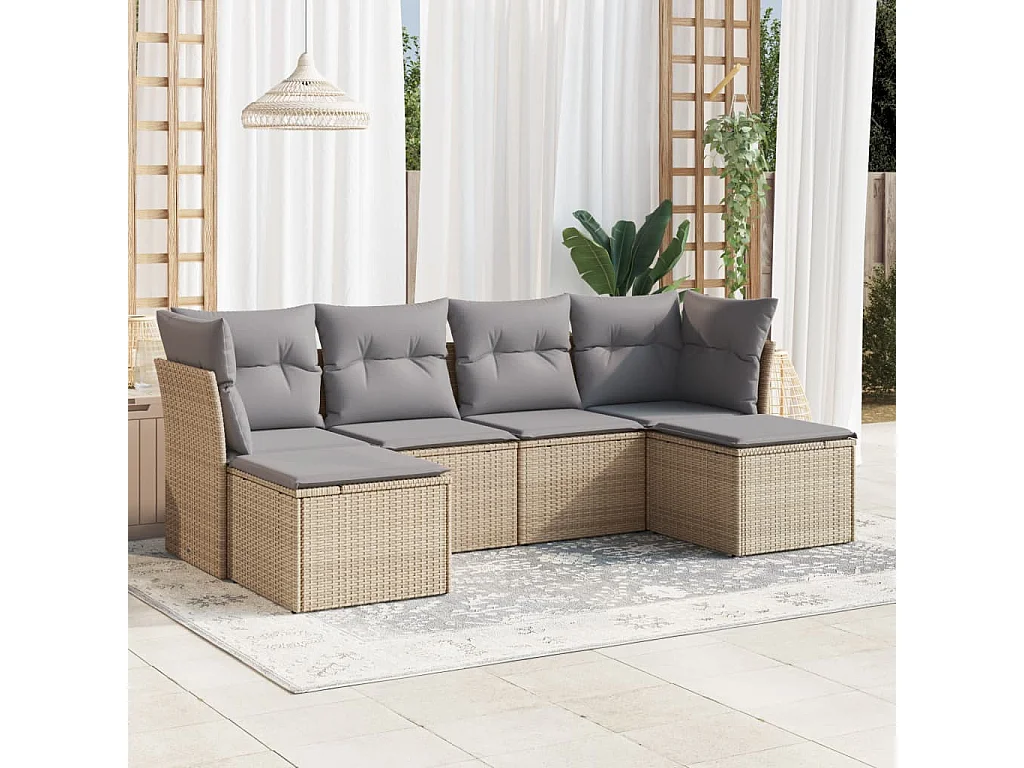6-tlg. Garten-Sofagarnitur,Gartenmöbel-Set mit Kissen Beige Poly Rattan -gkd220253