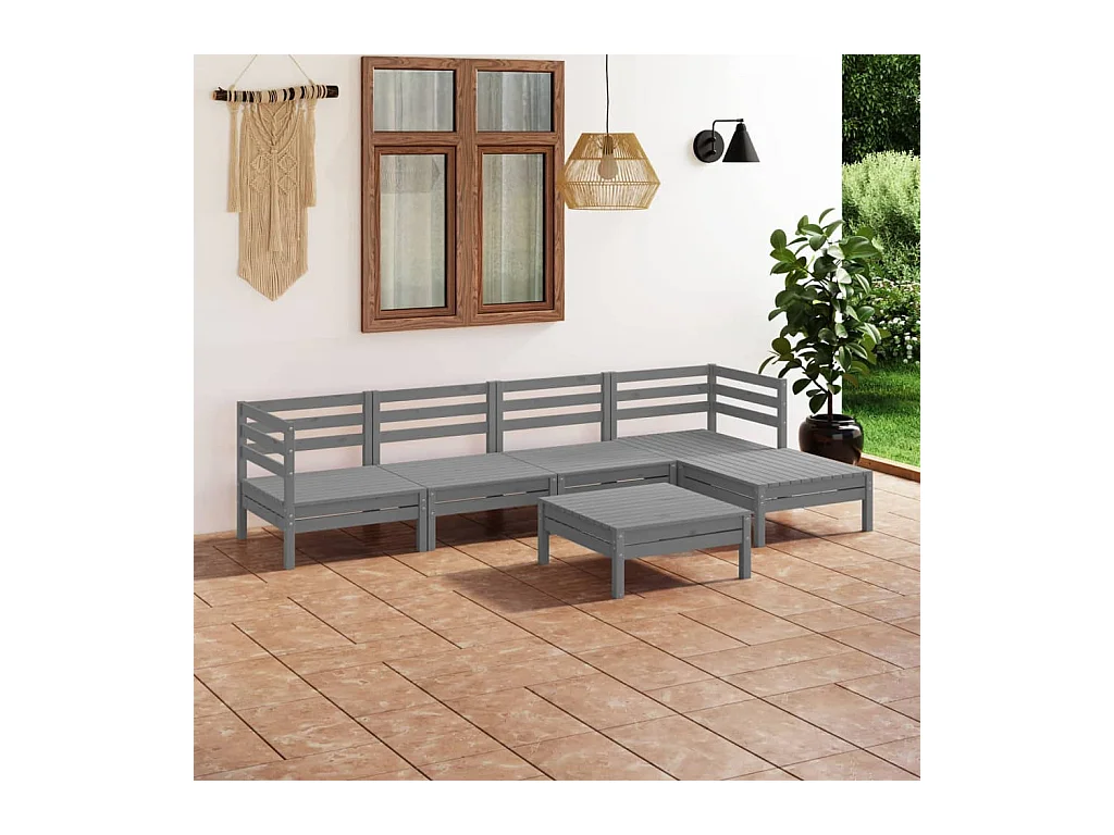 Salon de jardin 6 pcs Bois de pin massif Gris BE16606