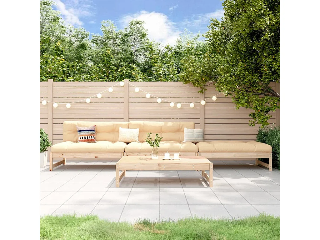 4-tlg. Garten-Sitzgruppe: Sofa + Tisch | Garten-Lounge-Set Massivholz Kiefer -GKD649911