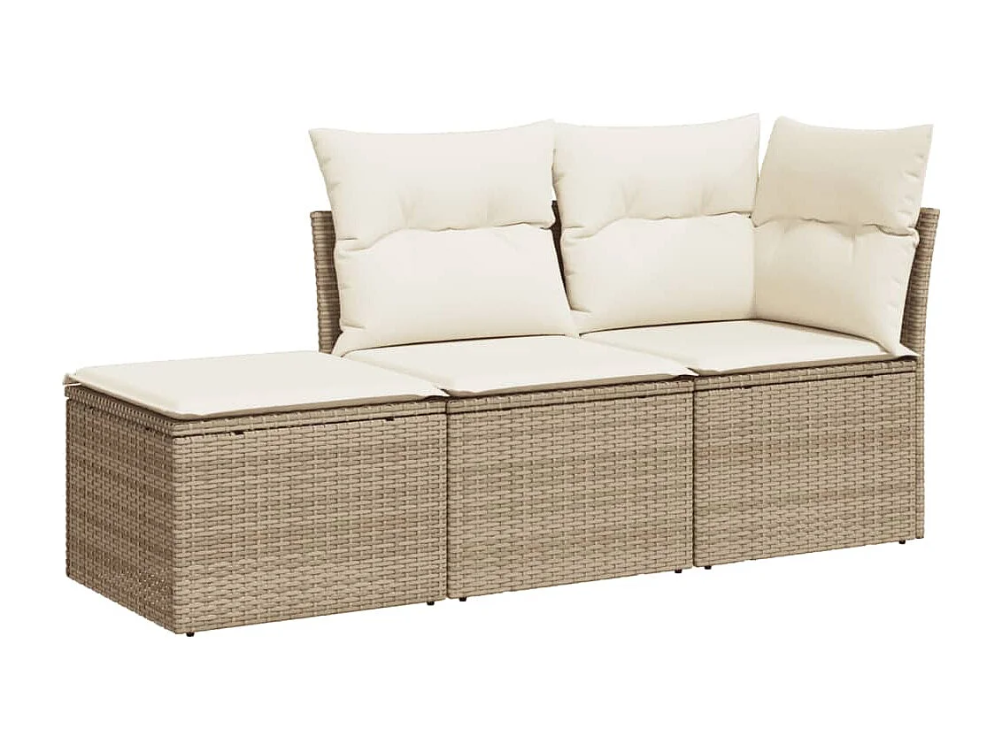 3-tlg. Garten-Sofagarnitur,Gartenmöbel-Set mit Kissen Beige Poly Rattan -gkd798679