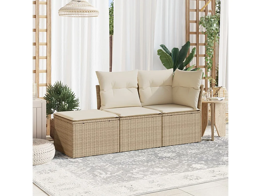 Salon de jardin avec coussins 3 pcs beige résine tressée BE53806