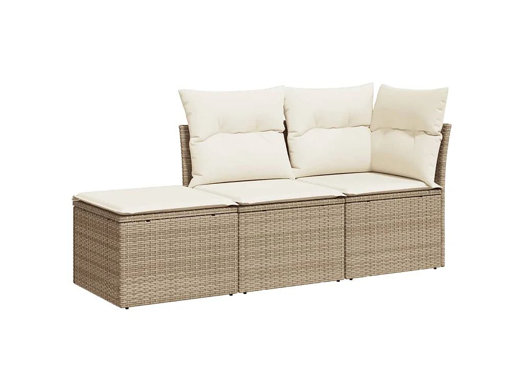 3 pcs conjunto de sofás p/ jardim com almofadões vime PE bege PT416715