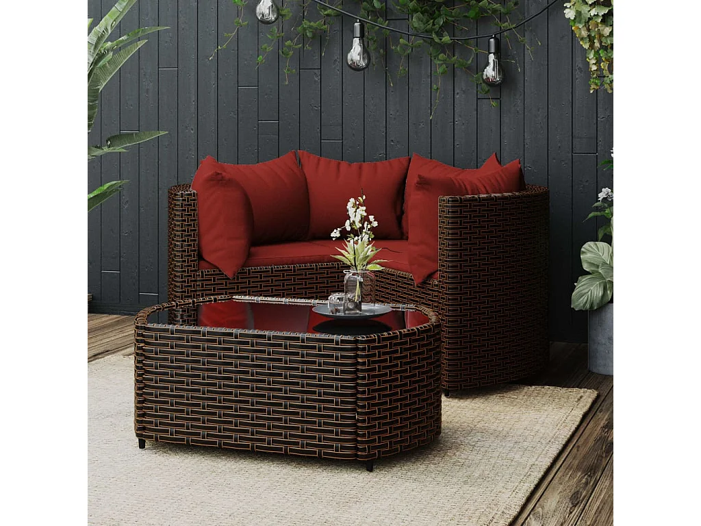 4-tlg. Garten-Sitzgruppe: Sofa + Tisch | Garten-Lounge-Set mit Kissen Braun Poly Rattan -GKD882666