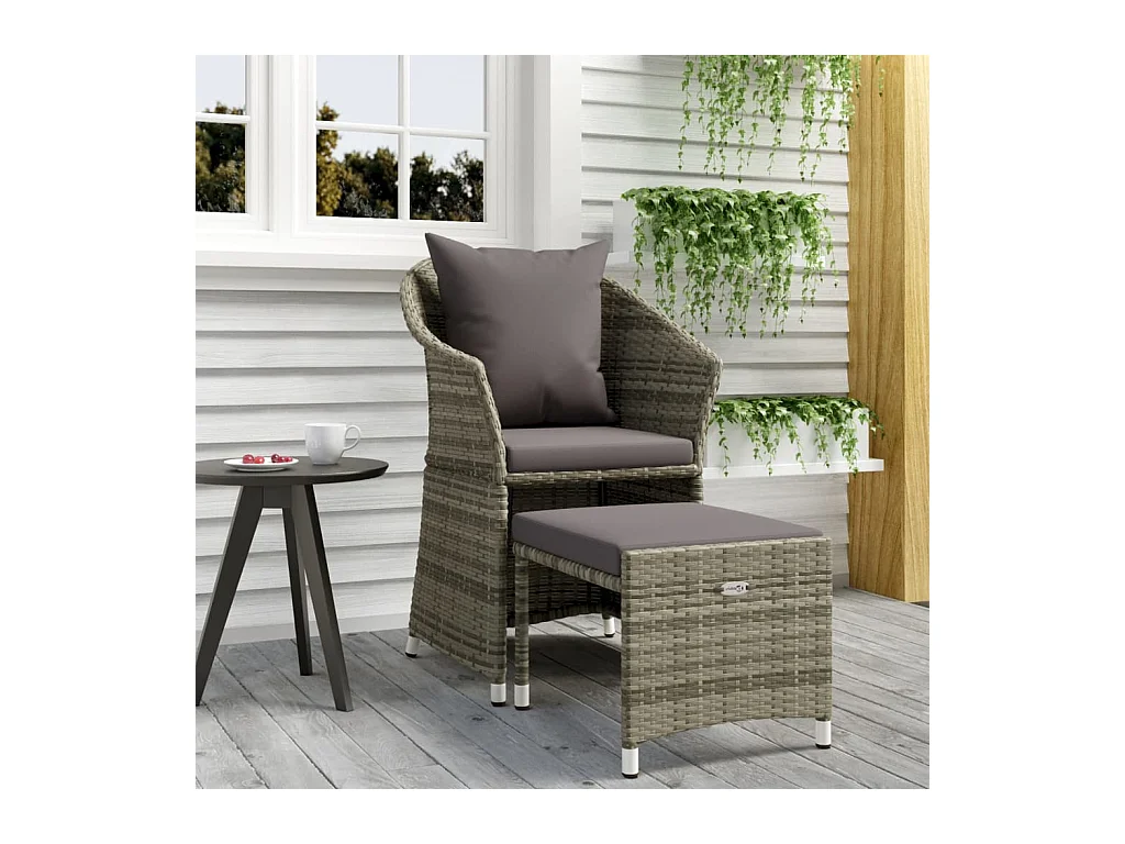 Salon de jardin 2 pcs avec coussins Gris Résine tressée BE18189