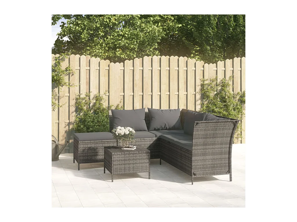 Salon de jardin 4 pcs avec coussins Gris Résine tressée BE57408