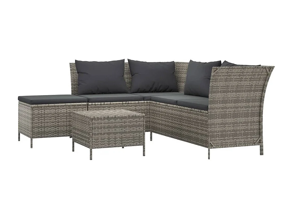 4-tlg. Garten-Sitzgruppe: Sofa + Tisch | Garten-Lounge-Set mit Kissen Grau Poly Rattan -GKD536501