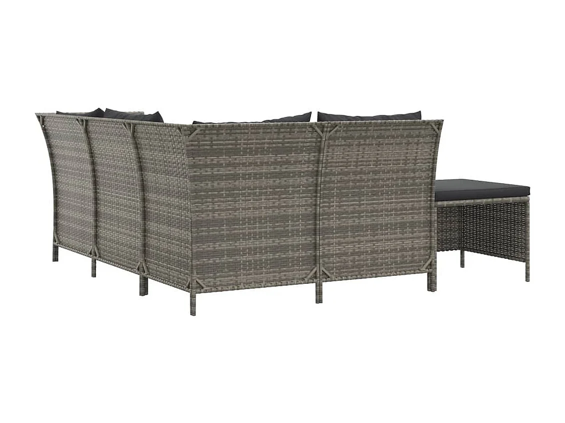 4-tlg. Garten-Sitzgruppe: Sofa + Tisch | Garten-Lounge-Set mit Kissen Grau Poly Rattan -GKD536501