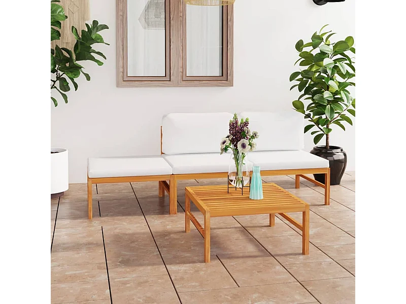 4 pzas Salón de jardín madera de teca y cojines crema ES20190