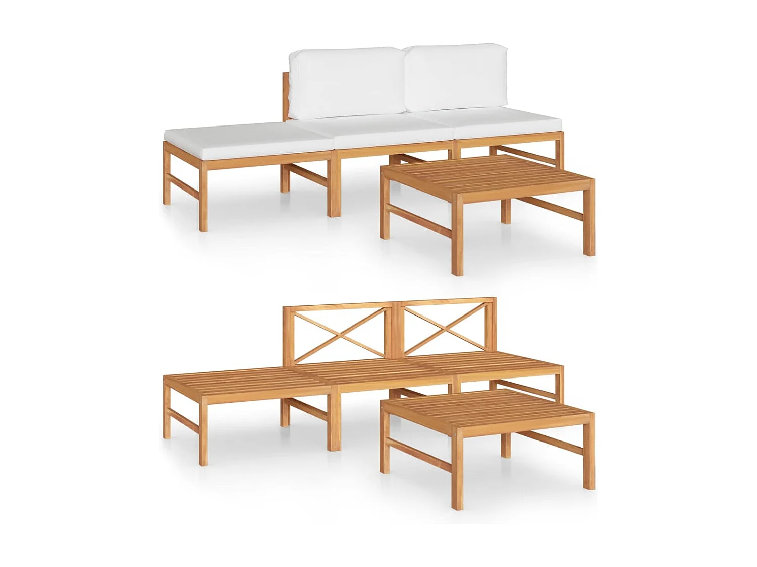 Salon de jardin 4 pcs avec coussins crème Bois de teck solide BE30892