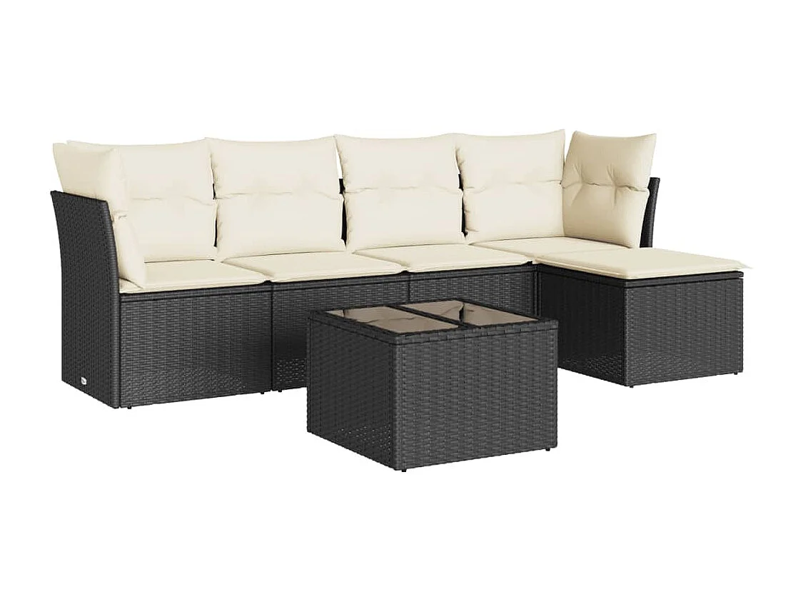 6-tlg. Garten-Sofagarnitur,Gartenmöbel-Set mit Kissen Schwarz Poly Rattan -gkd426628