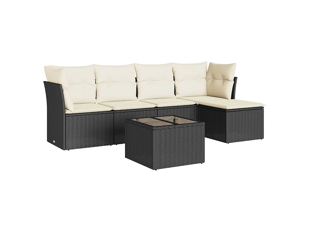 6 pcs conjunto sofás de jardim c/ almofadões vime PE preto PT131606