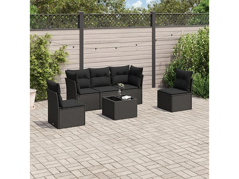 6-tlg. Garten-Sofagarnitur,Gartenmöbel-Set mit Kissen Schwarz Poly Rattan -gkd428894