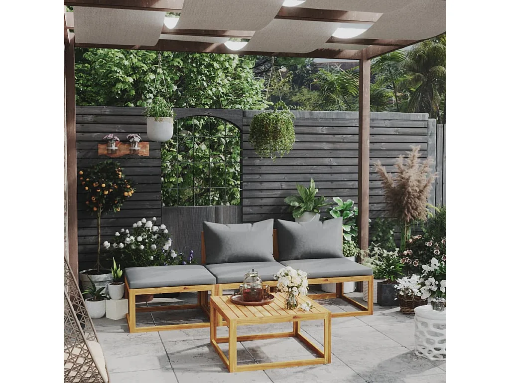 4-tlg. Garten-Sitzgruppe: Sofa + Tisch | Garten-Lounge-Set mit Auflagen Massivholz Akazie -GKD818555