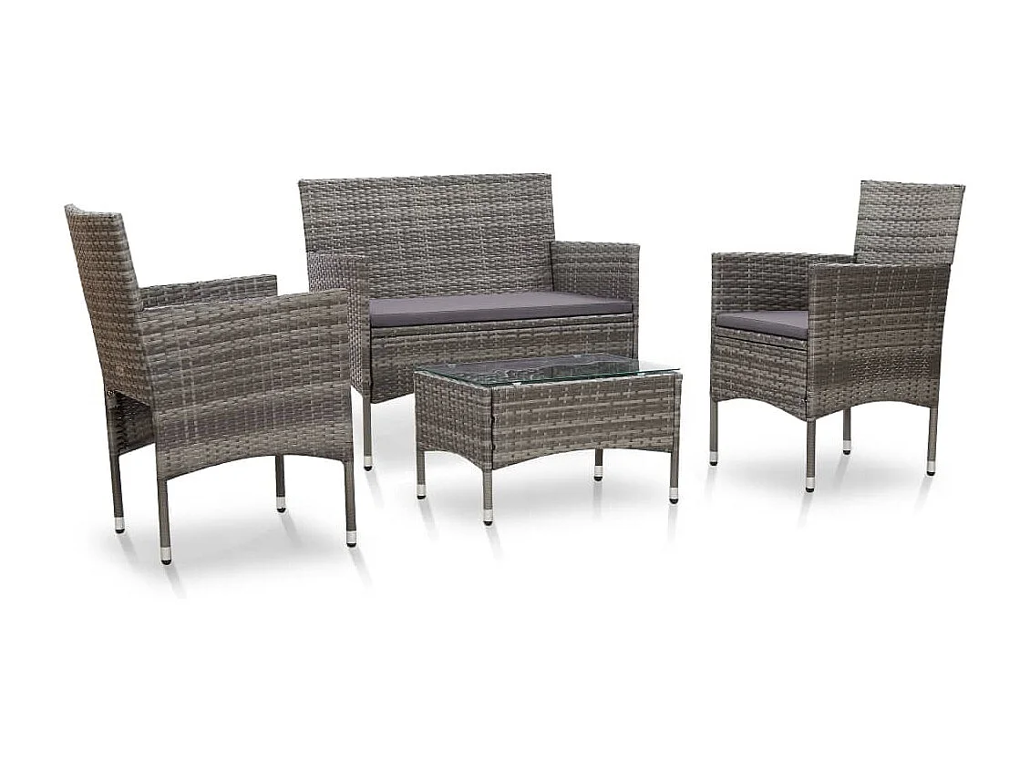 Salon de jardin 4 pcs avec coussins Résine tressée Gris BE52886