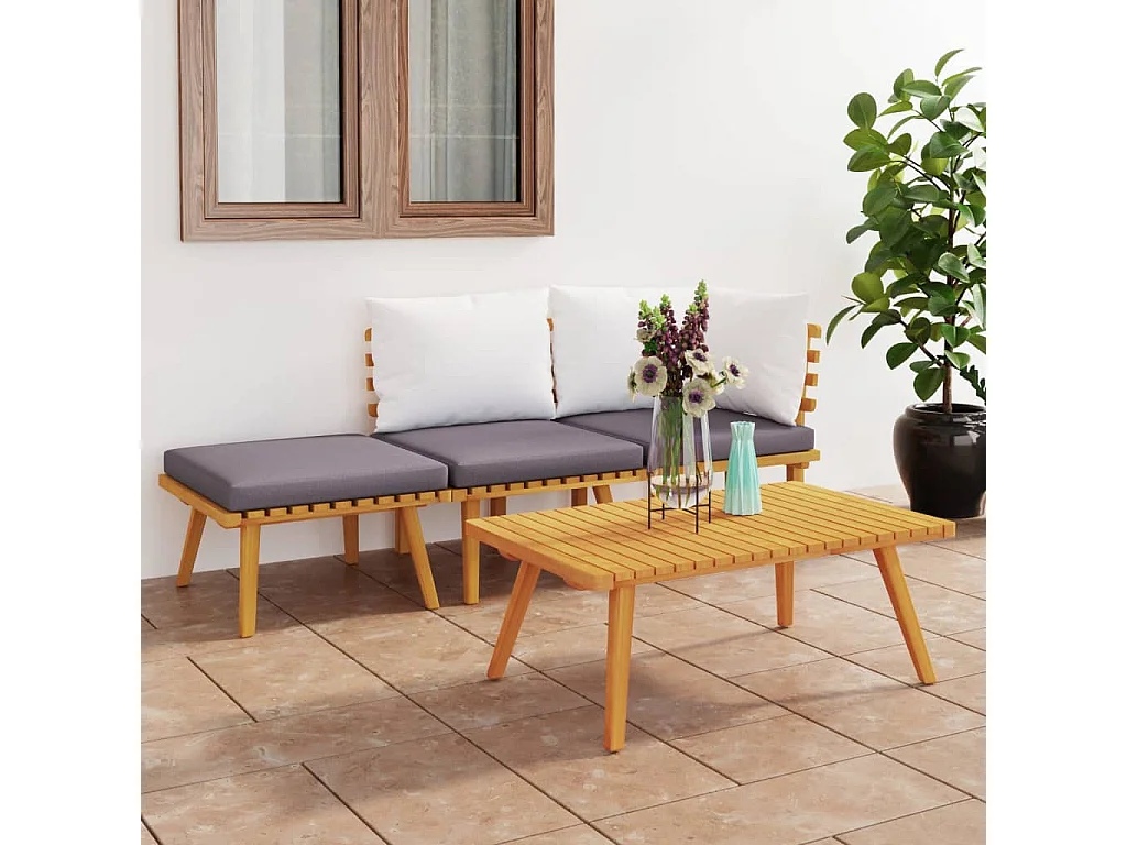4-tlg. Garten-Sitzgruppe: Sofa + Tisch | Garten-Lounge-Set mit Kissen Massivholz Akazie -GKD742115