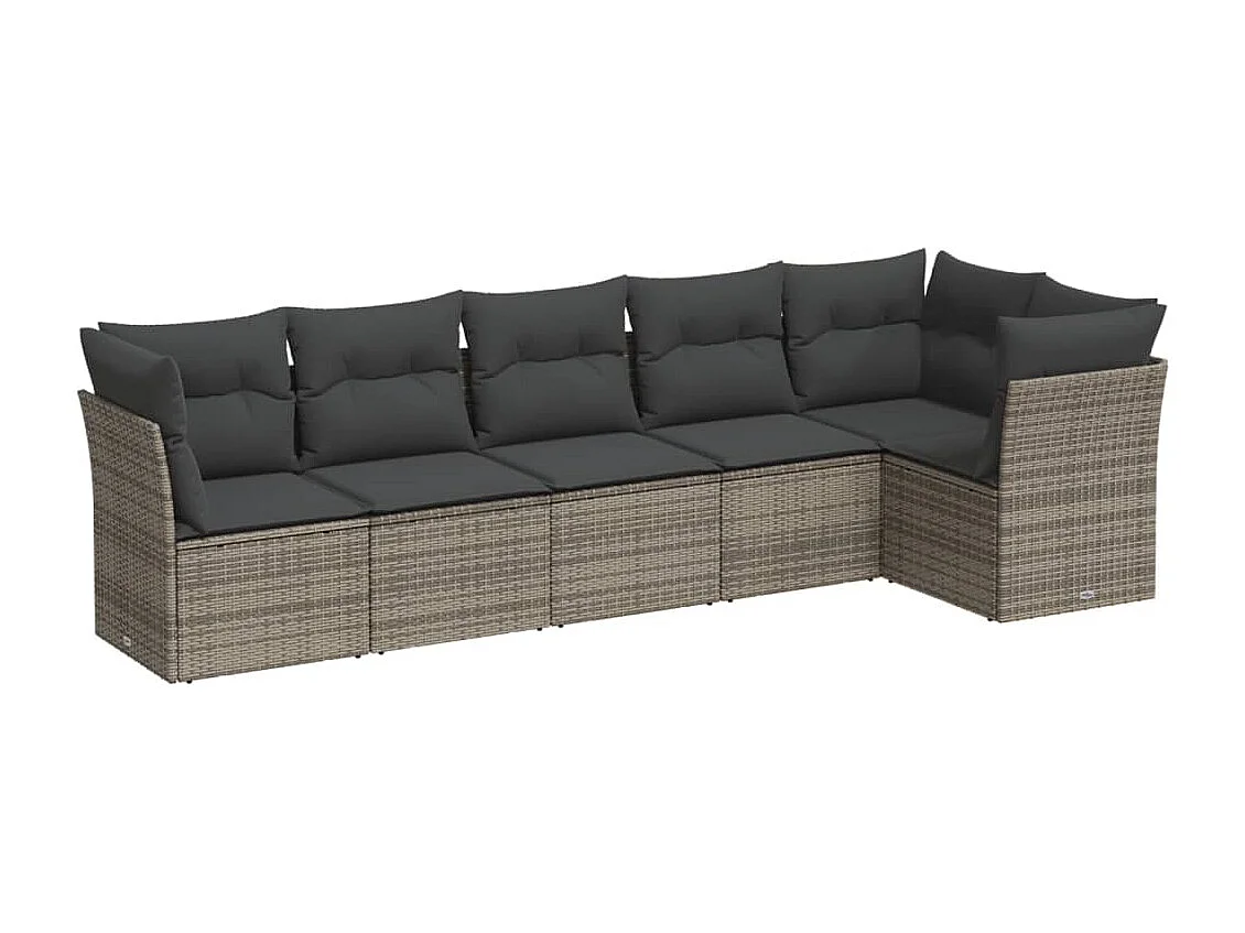 6 pcs conjunto sofás de jardim com almofadões vime cinzento PT268150