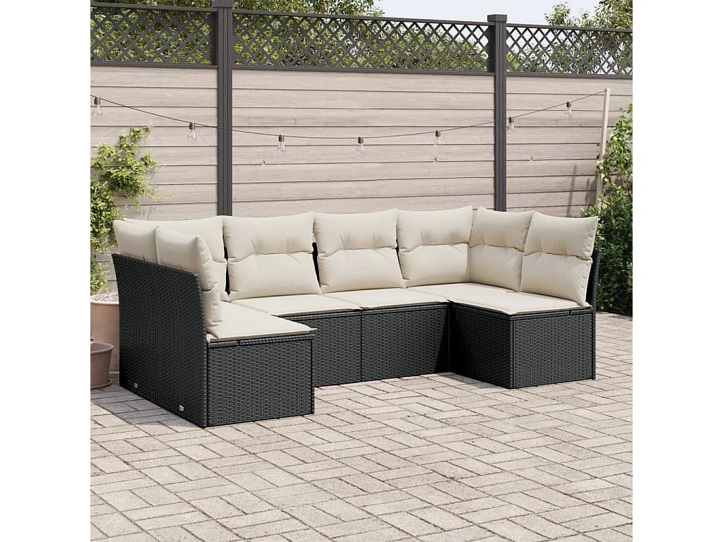 6-tlg. Garten-Sofagarnitur,Gartenmöbel-Set mit Kissen Schwarz Poly Rattan -gkd910323