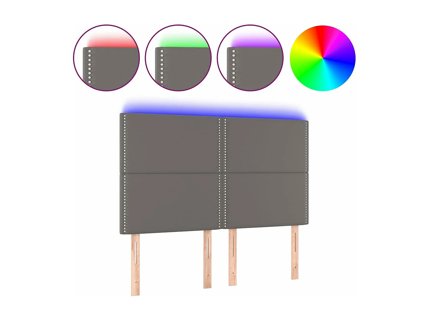 Cabeceira cama c/ LED couro artif. 144x5x118/128 cm cinzento PT671064