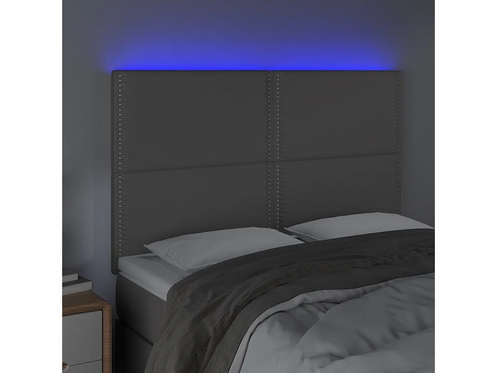 Cabeceira cama c/ LED couro artif. 144x5x118/128 cm cinzento PT671064