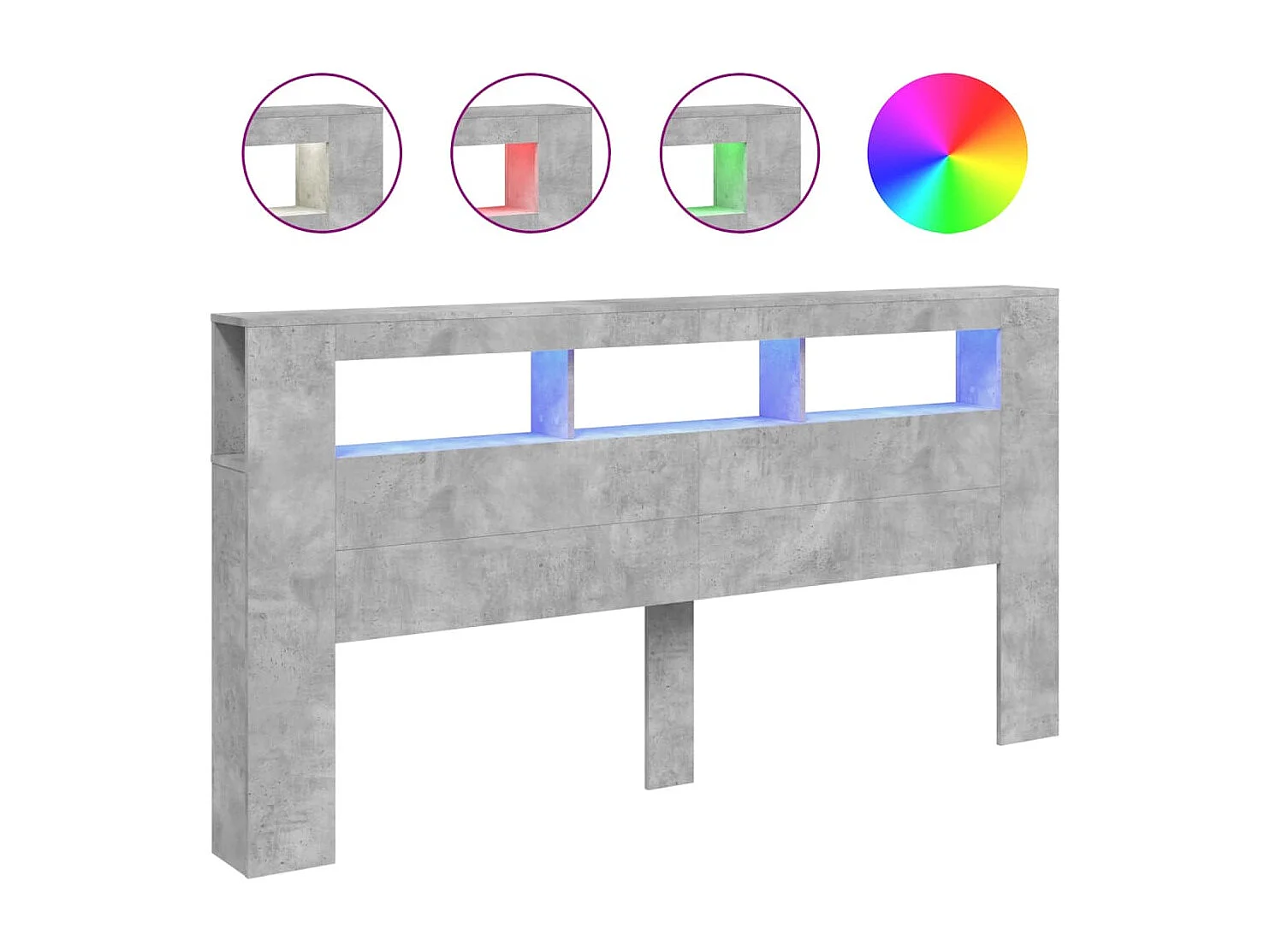 Tête de lit à LED gris béton 200x18,5x103,5cm bois d'ingénierie QED64319