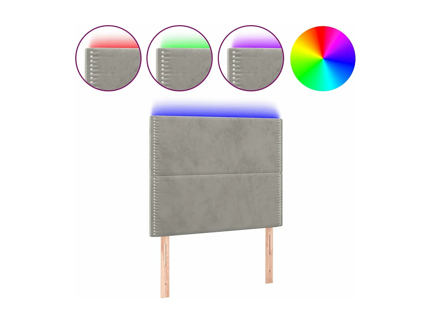 Tête de lit à LED Gris clair 80x5x118/128 cm Velours QED72841