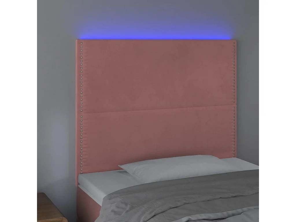Cabecero con luces LED terciopelo rosa 100x5x118/128 cm ES35298
