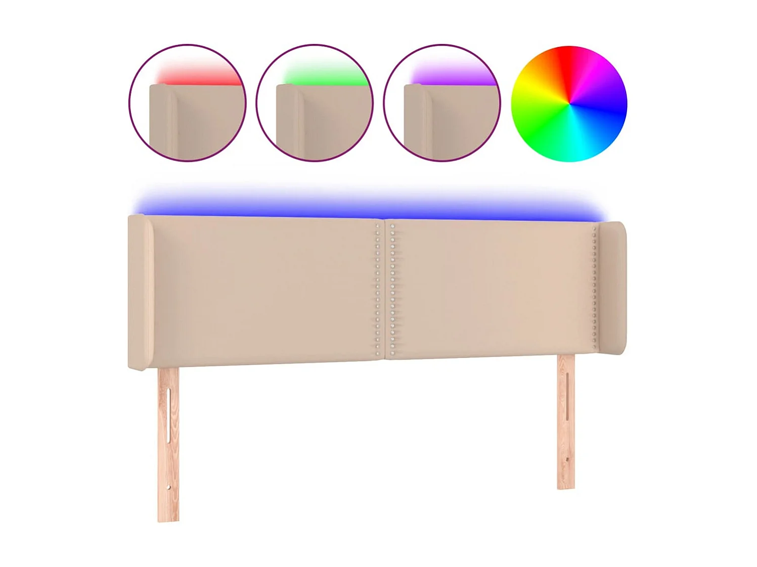 Cabeceira cama LED couro artificial 147x16x78/88 cm cappuccino PT887979