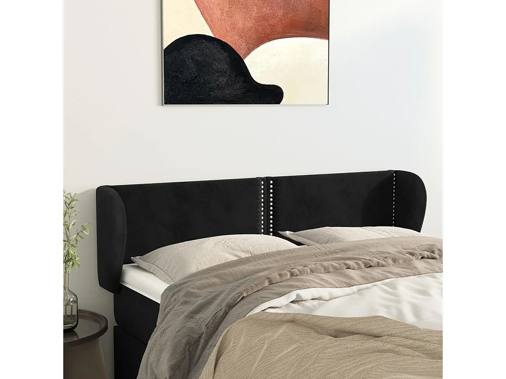 Tête de lit avec oreilles Noir 147x23x78/88 cm Velours QED77861