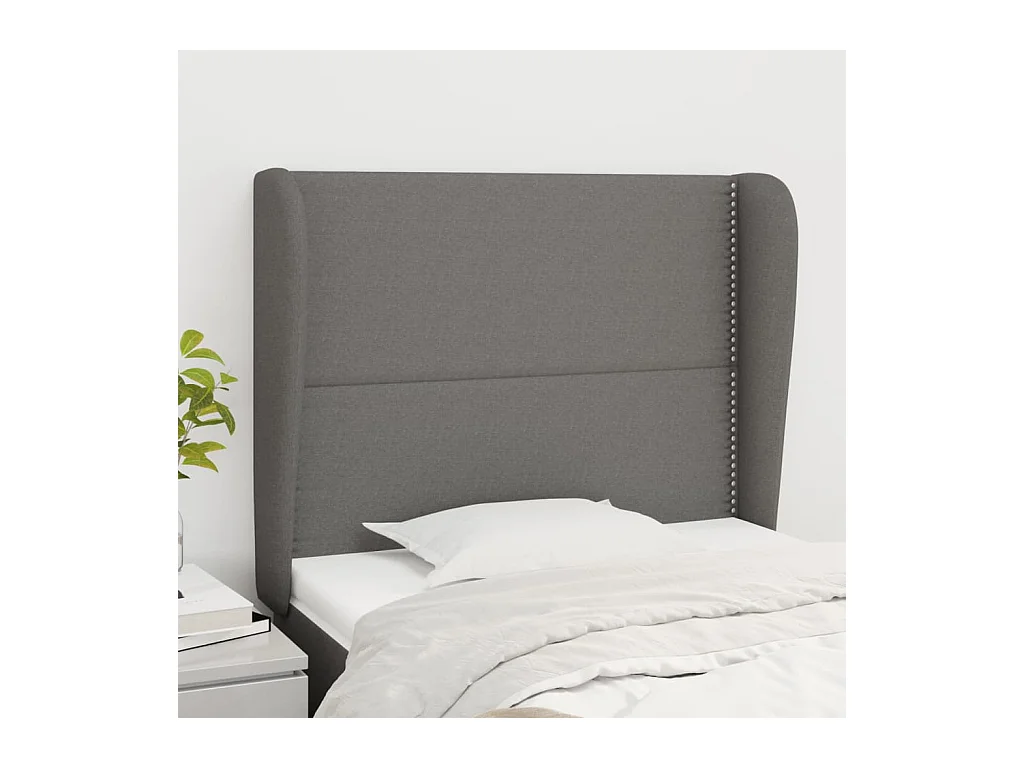 Tête de lit avec oreilles Gris foncé 93x23x118/128 cm Tissu QED16697