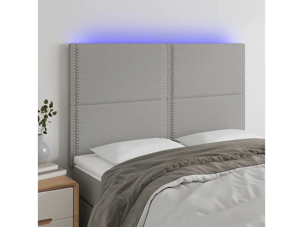 Testiera | Testata del letto a LED Grigio Chiaro 144x5x118/128 cm in Tessuto