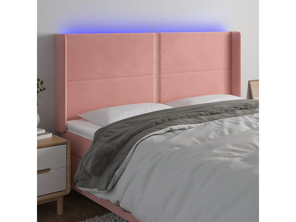 Cabecero con LED de terciopelo rosa 163x16x118/128 cm ES93881