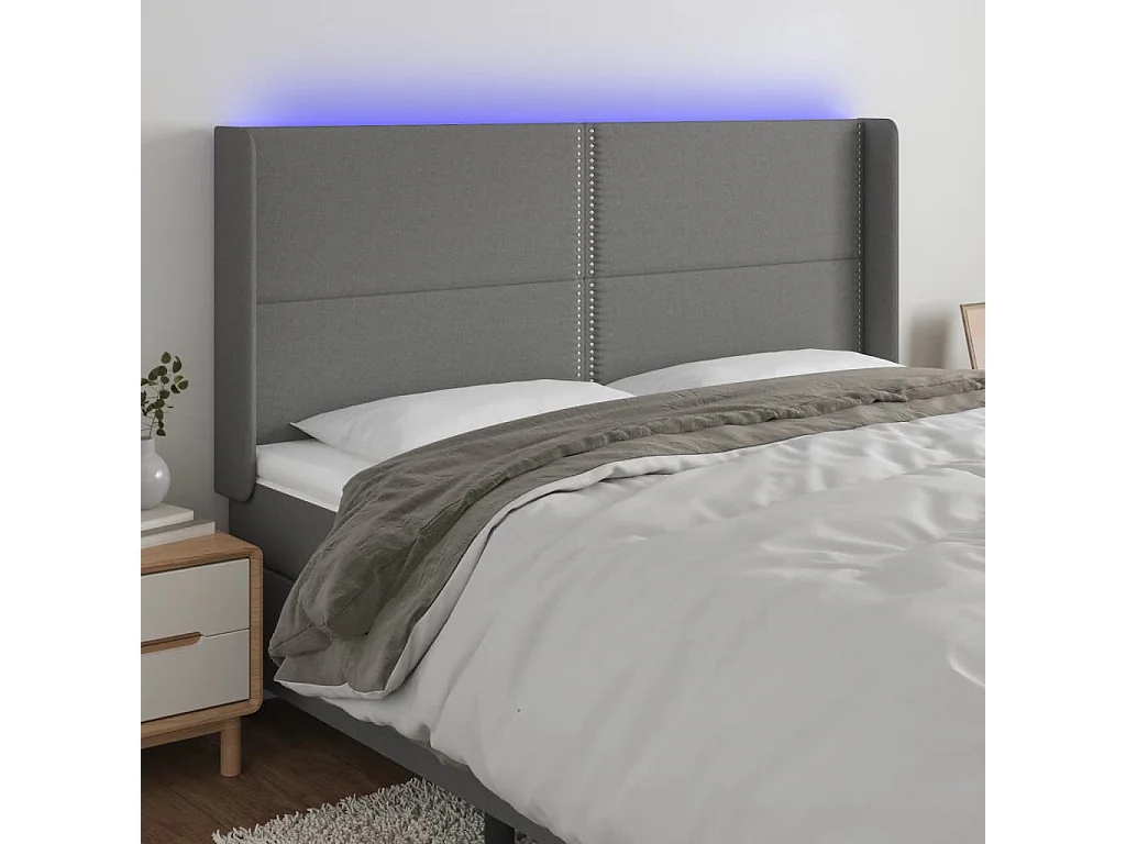 Tête de lit à LED Gris foncé 183x16x118/128 cm Tissu QED91322