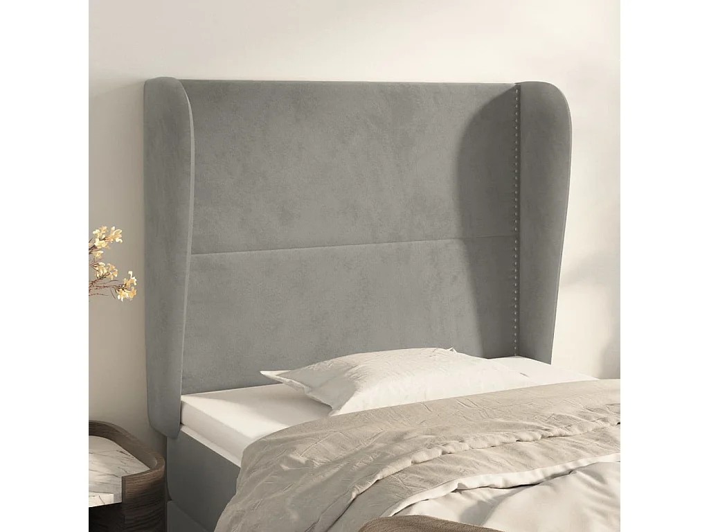 Tête de lit avec oreilles Gris clair 83x23x118/128 cm Velours QED14321