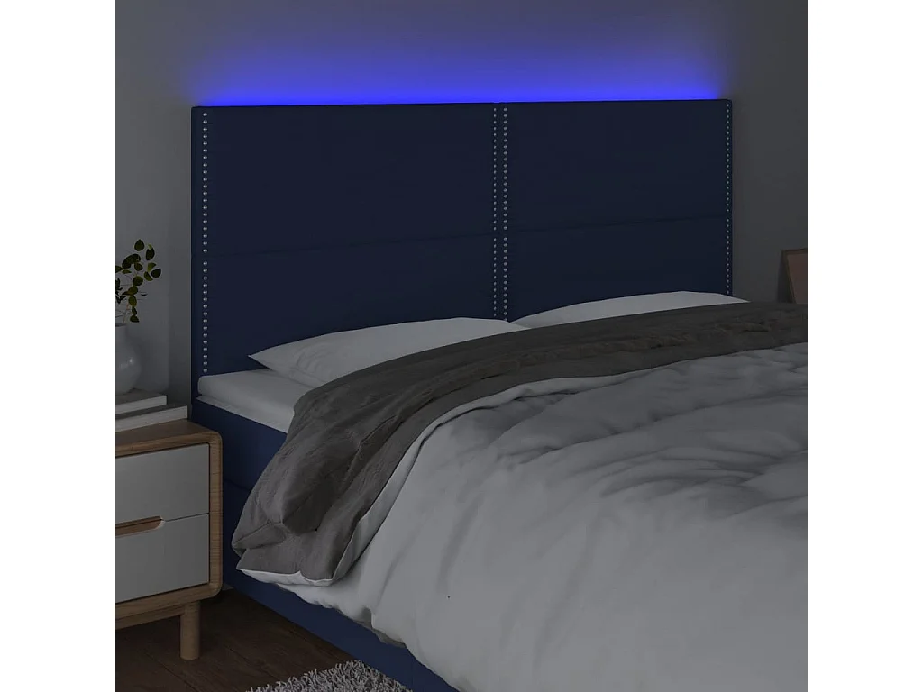 Tête de lit à LED Bleu 200x5x118/128 cm Tissu QED99432