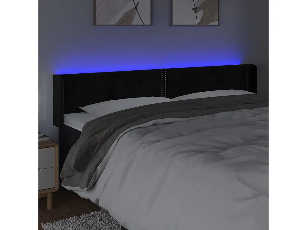 Tête de lit à LED Noir 163x16x78/88 cm Velours QED33592