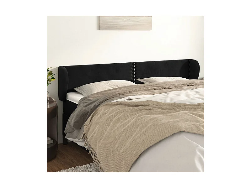 Tête de lit avec oreilles Noir 163x23x78/88 cm Velours QED61742