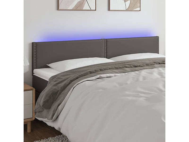 Cabeceira cama c/ LED 200x5x78/88cm couro artificial cinzento PT515100