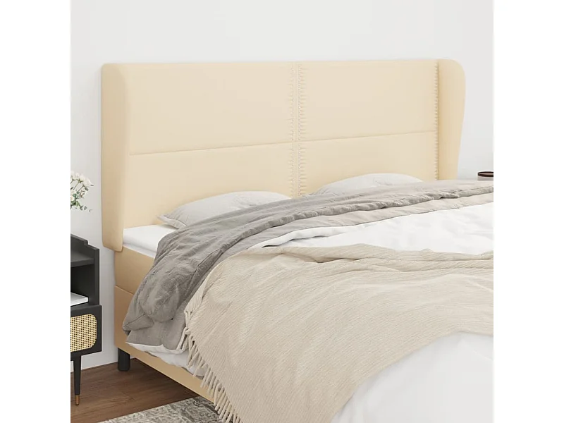 Testiera | Testata del letto ad Orecchio Crema 203x23x118/128 cm in Tessuto