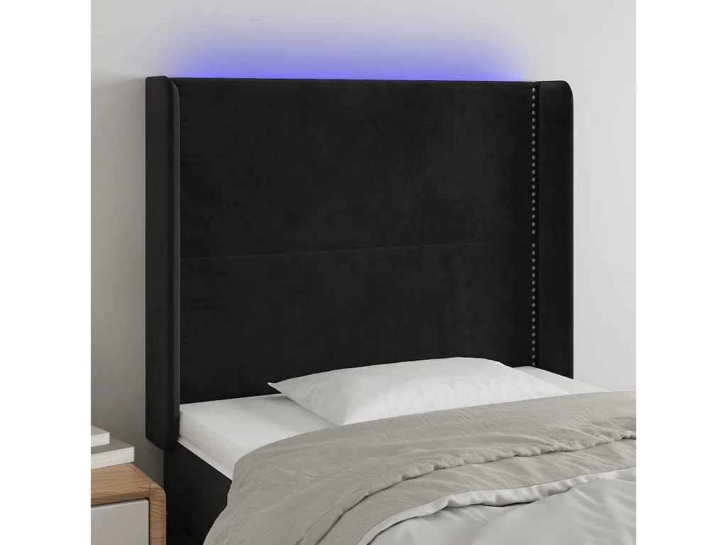 Cabecero con LED de terciopelo negro 83x16x118/128 cm ES23833