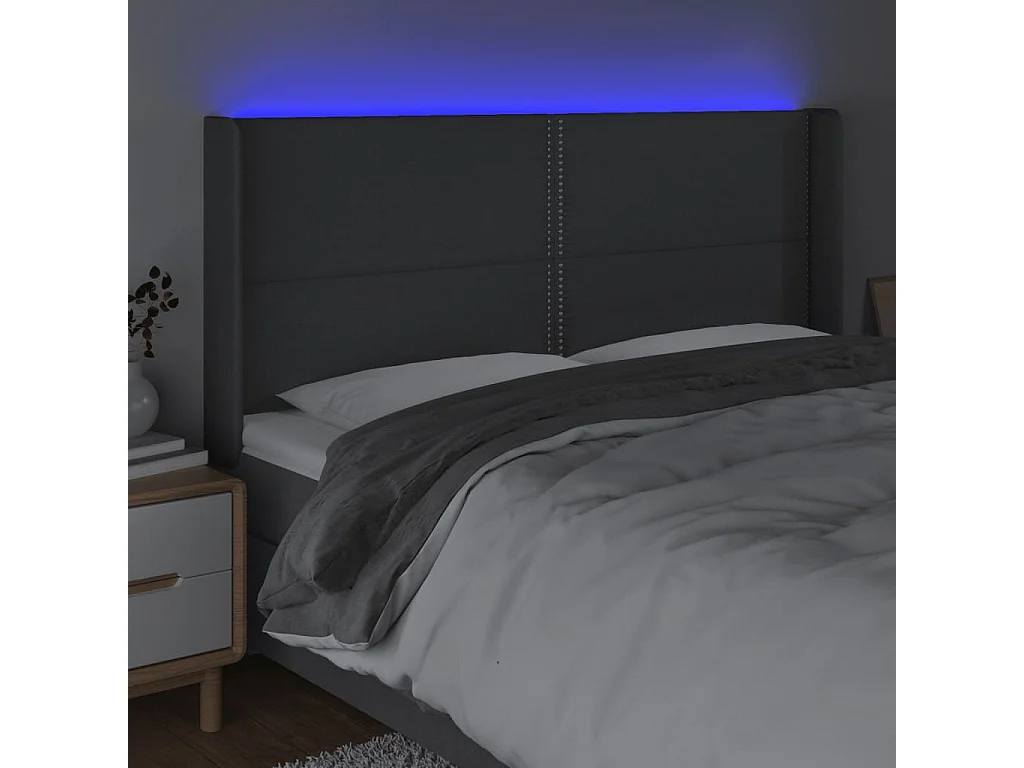 Tête de lit à LED Gris foncé 163x16x118/128 cm Tissu QED22819