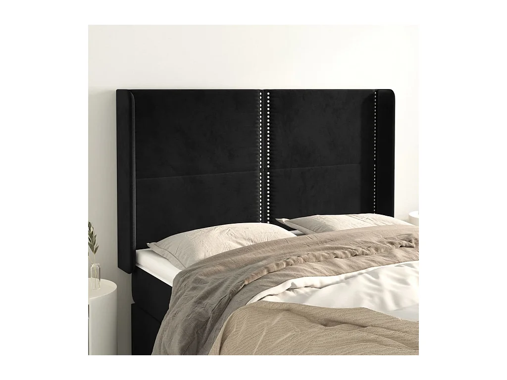 Testiera | Testata del letto ad Orecchio Nera 147x16x118/128 cm in Velluto