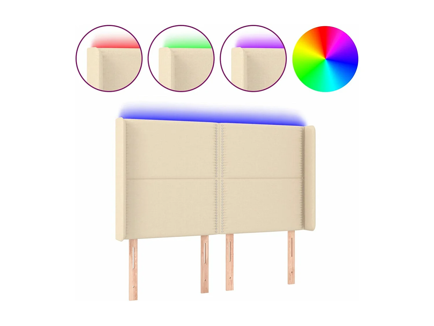 Hoofdbord LED 147x16x118/128 cm stof crèmekleurig NL462181