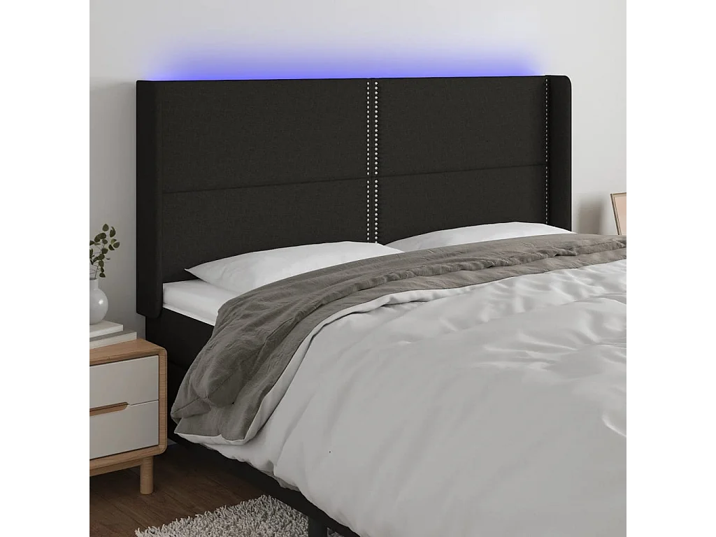 Tête de lit à LED Noir 183x16x118/128 cm Tissu QED39924