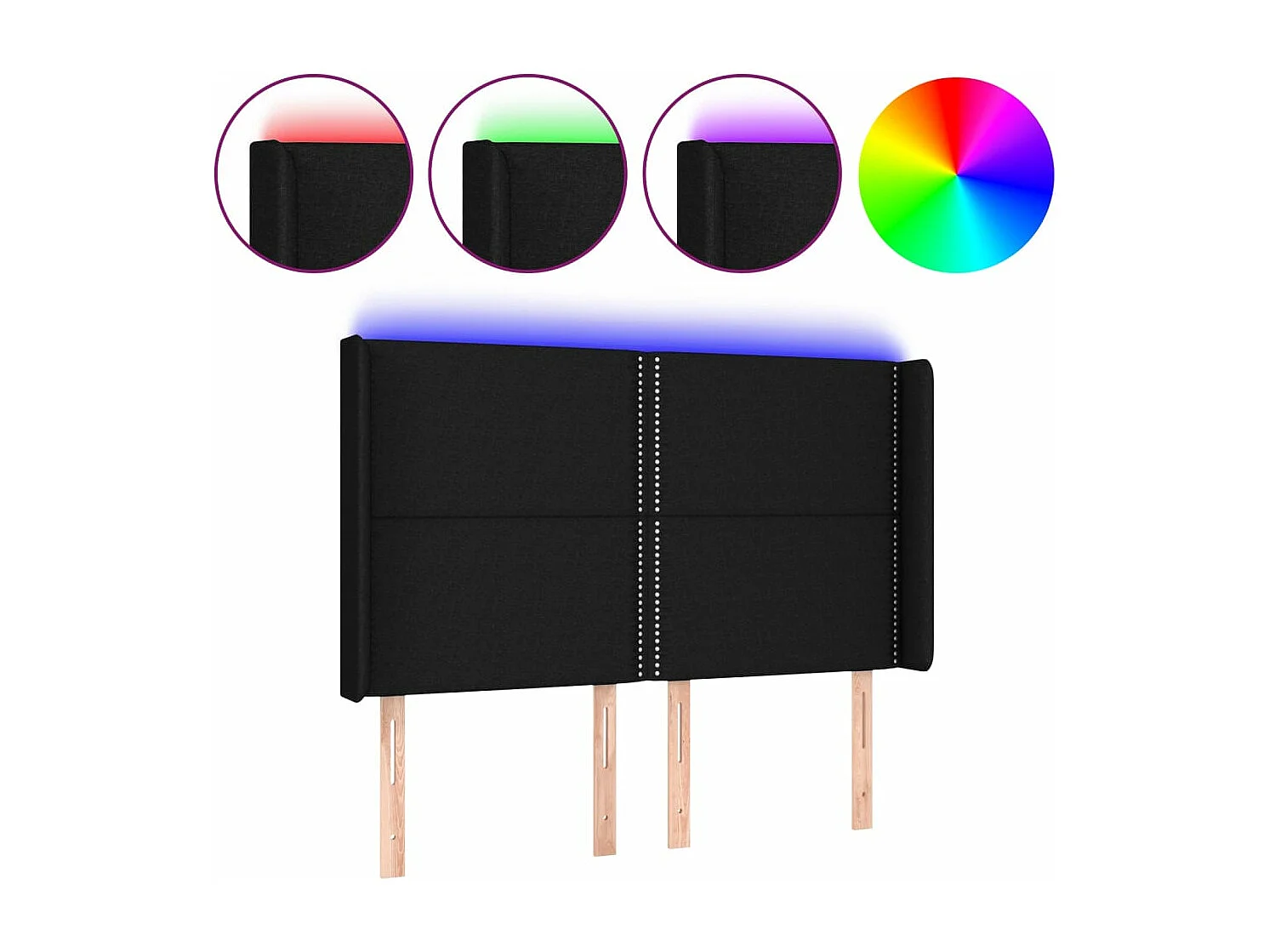 Cabeceira de cama c/ luzes LED tecido 147x16x118/128 cm preto PT720882