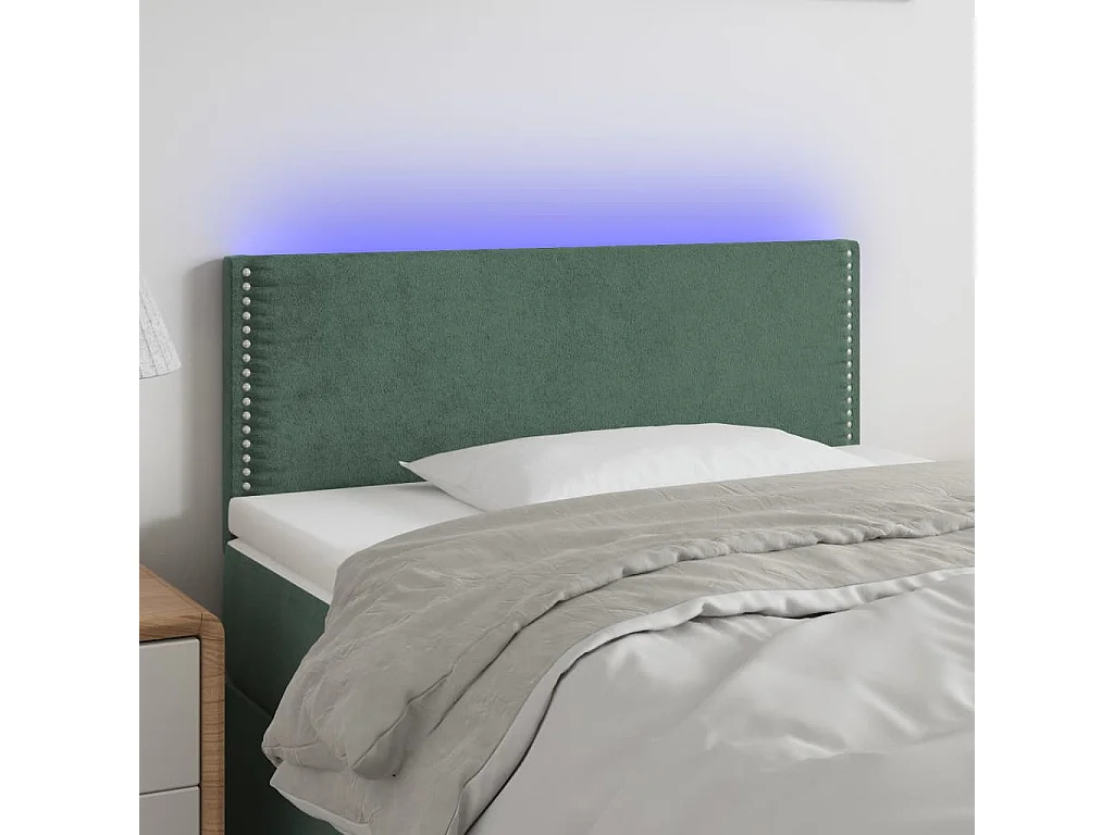 Cabeceira de cama c/ luzes LED veludo 90x5x78/88cm verde-escuro PT662203