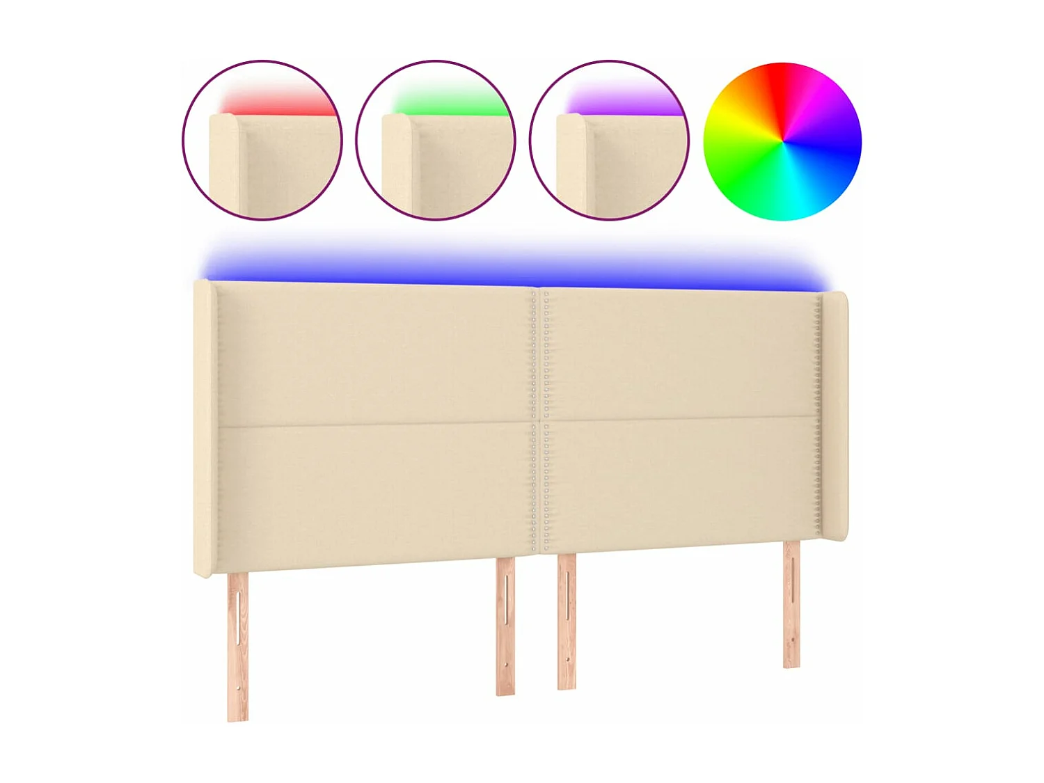 Tête de lit à LED Crème 183x16x118/128 cm Tissu QED40529