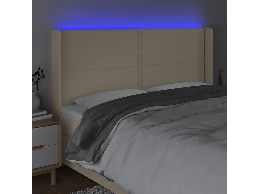 Tête de lit à LED Crème 183x16x118/128 cm Tissu QED40529