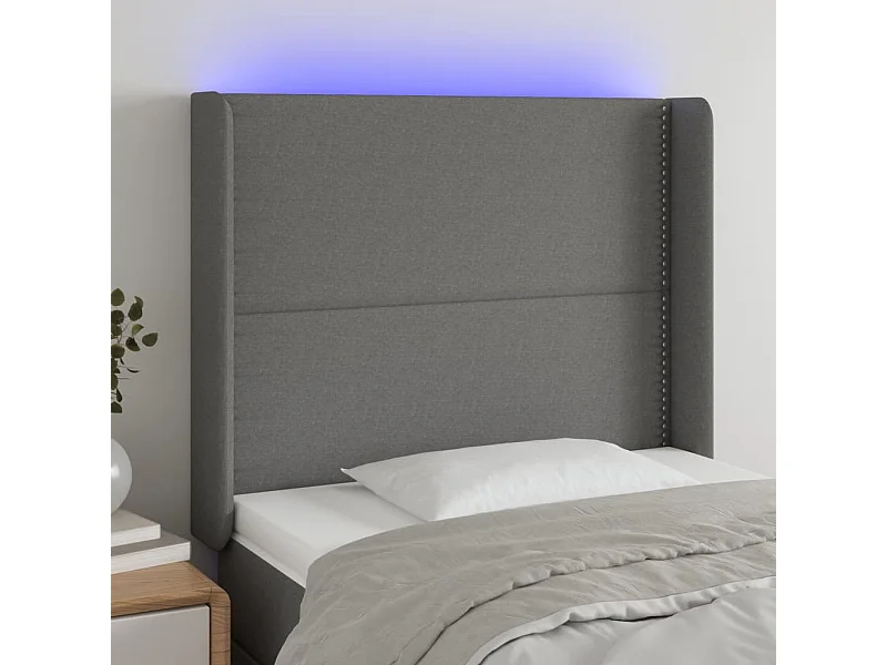 Hoofdbord LED 83x16x118/128 cm stof donkergrijs NL138936